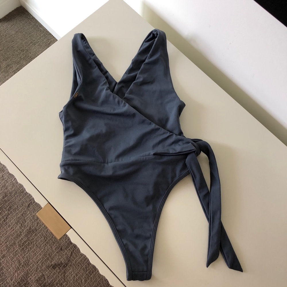 Women's Wrap One-Piece Swimsuit - Slate Blue